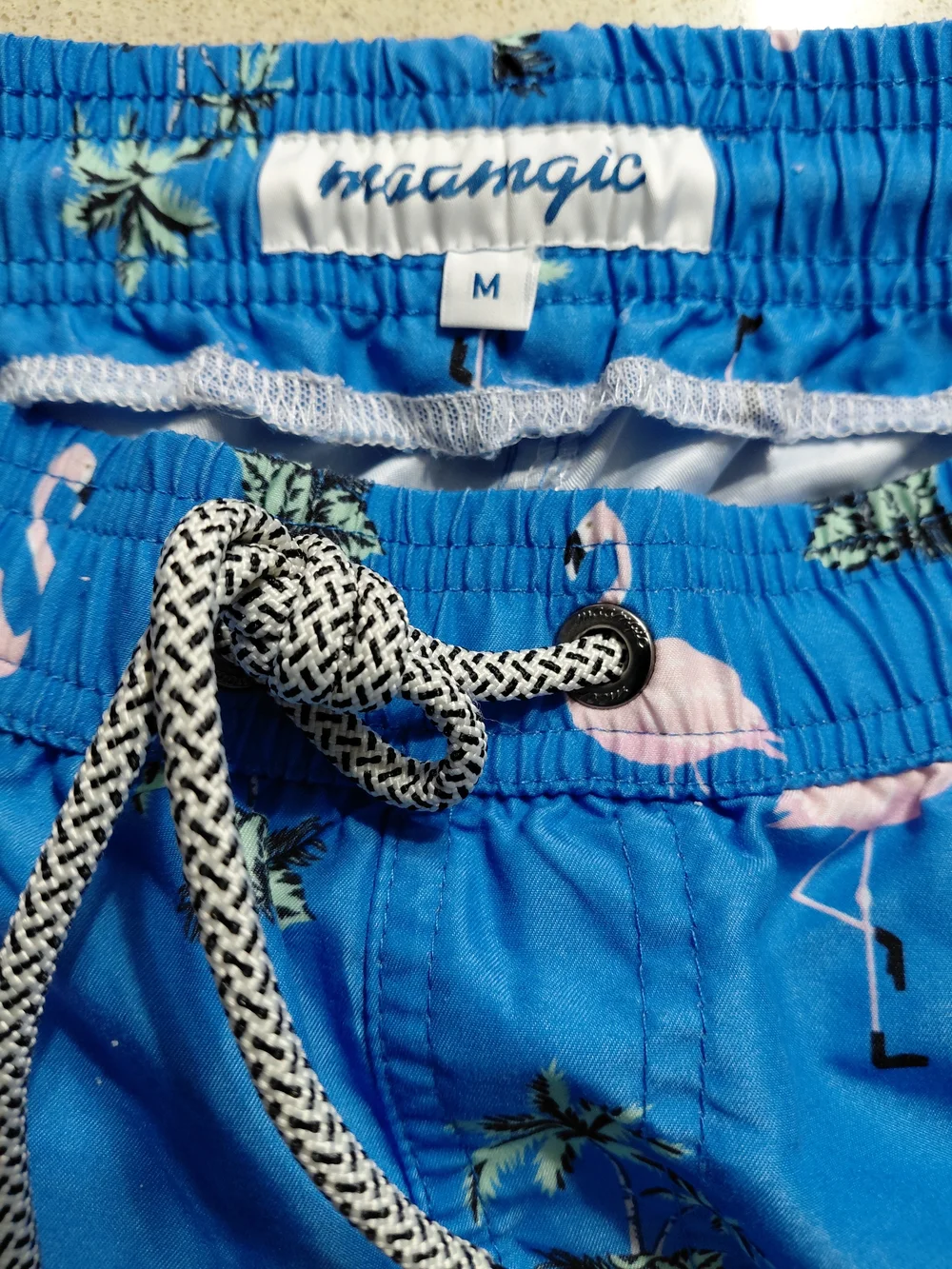 Flamingo Print Swim Trunks - Blue & Pink